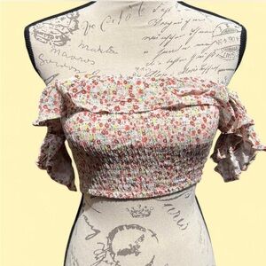 Tilly's Floral Ruffle Off-Shoulder Crop Top